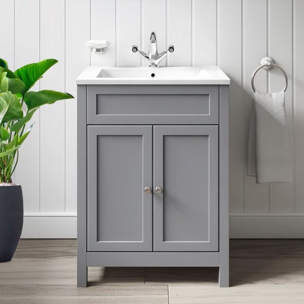 Traditional 600mm Vanity Unit & Basin – Matt Grey - Image 2