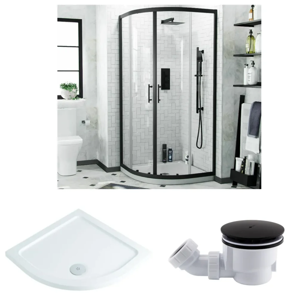 Quadrant Corner Shower Complete Suite Package - Matt Black - Image 2