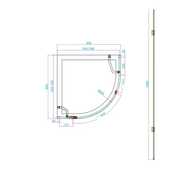 Athena 800mm x 800mm x 6mm Quadrant Enclosure – Brushed Brass - Image 3