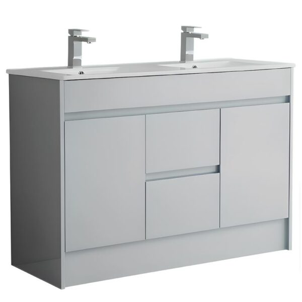 Waterproof 1200mm Vanity Unit With Draws & Double Basin – Light Grey