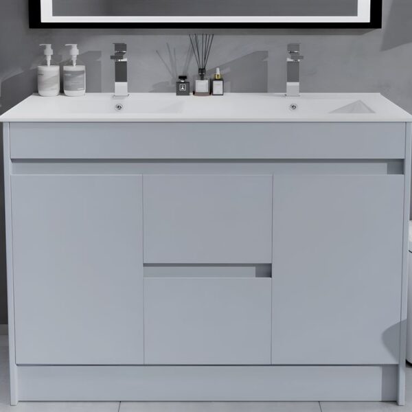 Waterproof 1200mm Vanity Unit With Draws & Double Basin – Light Grey - Image 2