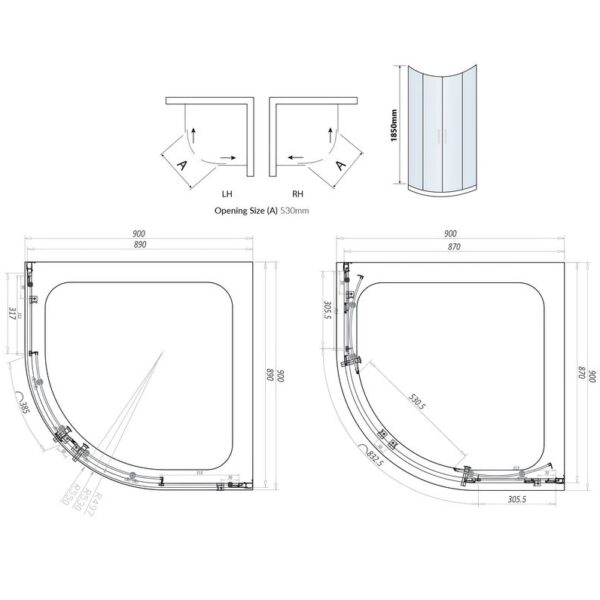 Sognare S6 Matt Black Double Door Quadrant Shower Enclosure 900 x 900mm - Image 4