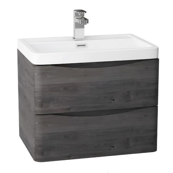 Bali Wall Mounted Vanity Drawer Unit & Basin 600mm -  Graphite Oak