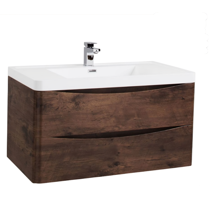 Bali 900mm Wall Mounted Vanity Unit And Basin - Chestnut