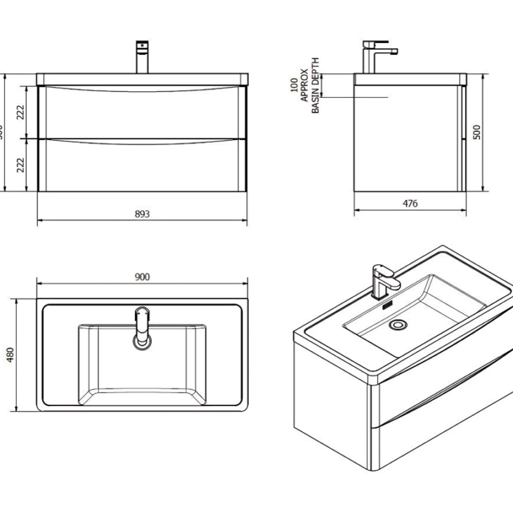 Bali 900mm Wall Mounted Vanity Unit And Basin - Chestnut - Image 4