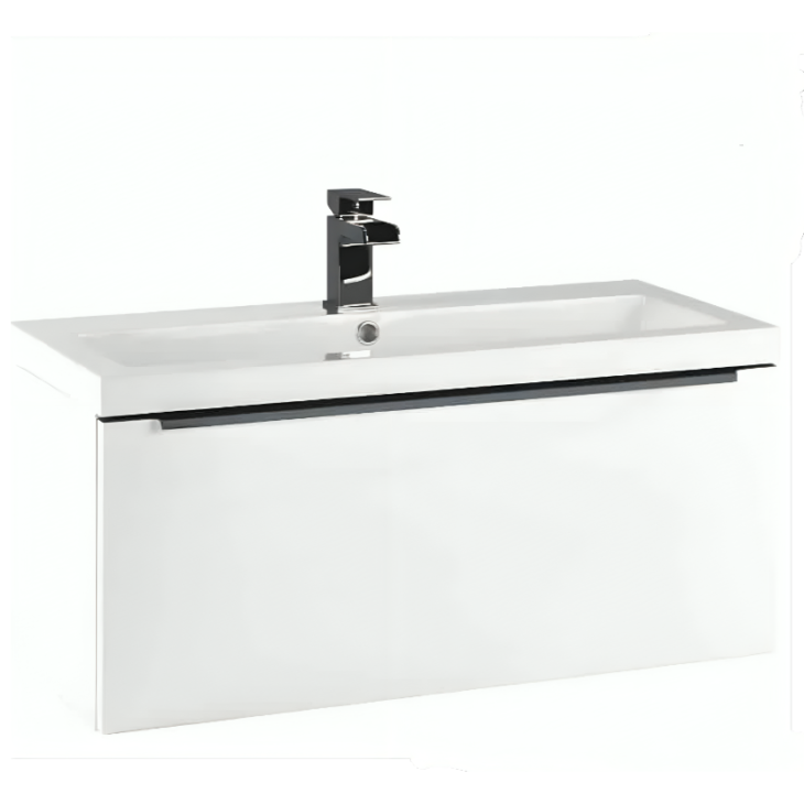 Celeste Muro 800mm  Basin & Unit Wall Black Handle - Gloss White