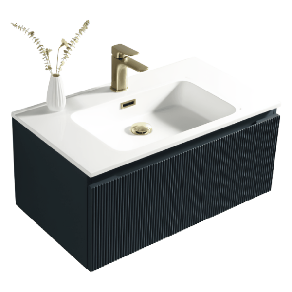 Tailored Fluted 800 Wall Hung Vanity Unit & Basin - Midnight Shadow