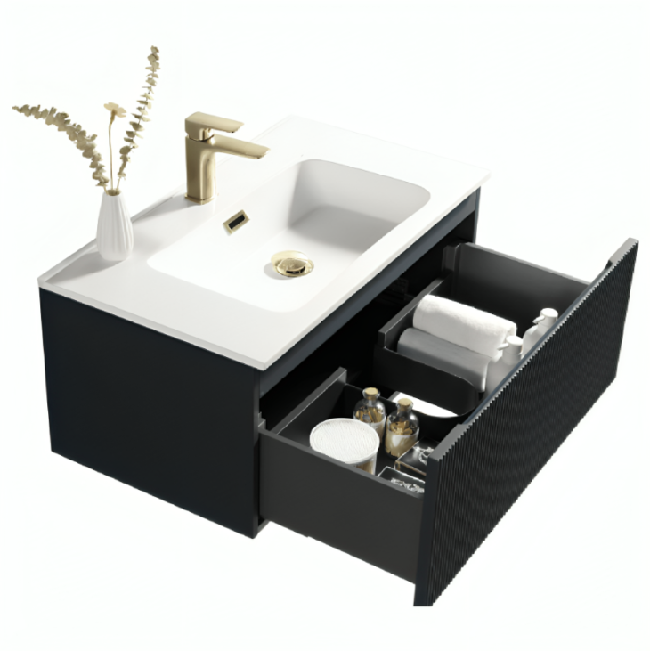 Tailored Fluted 800 Wall Hung Vanity Unit & Basin - Midnight Shadow - Image 2