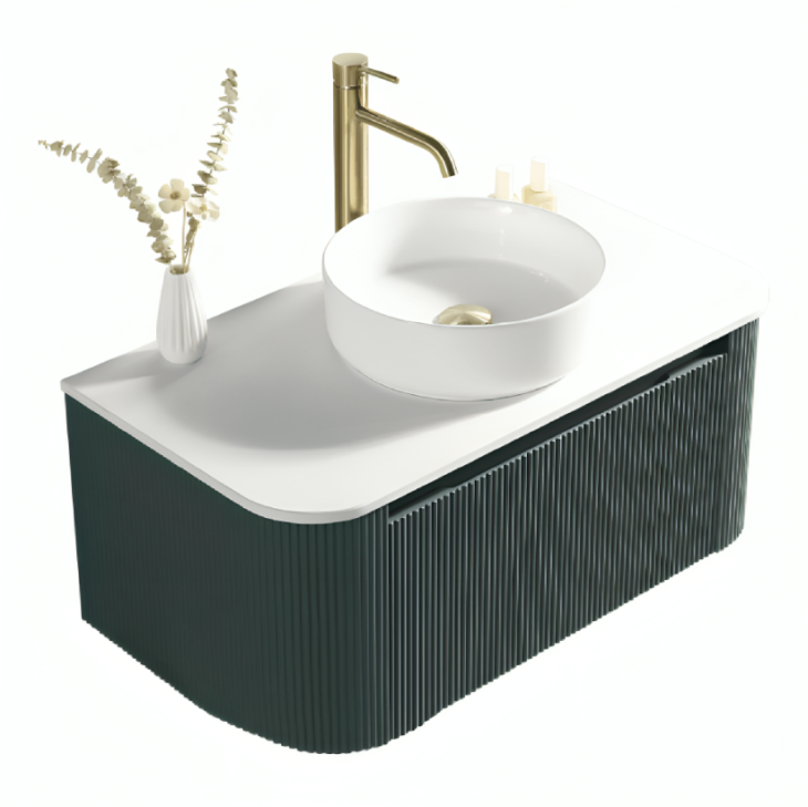 Fluted 870mm Wall Hung Vanity Unit & Counter Top - Sage Green
