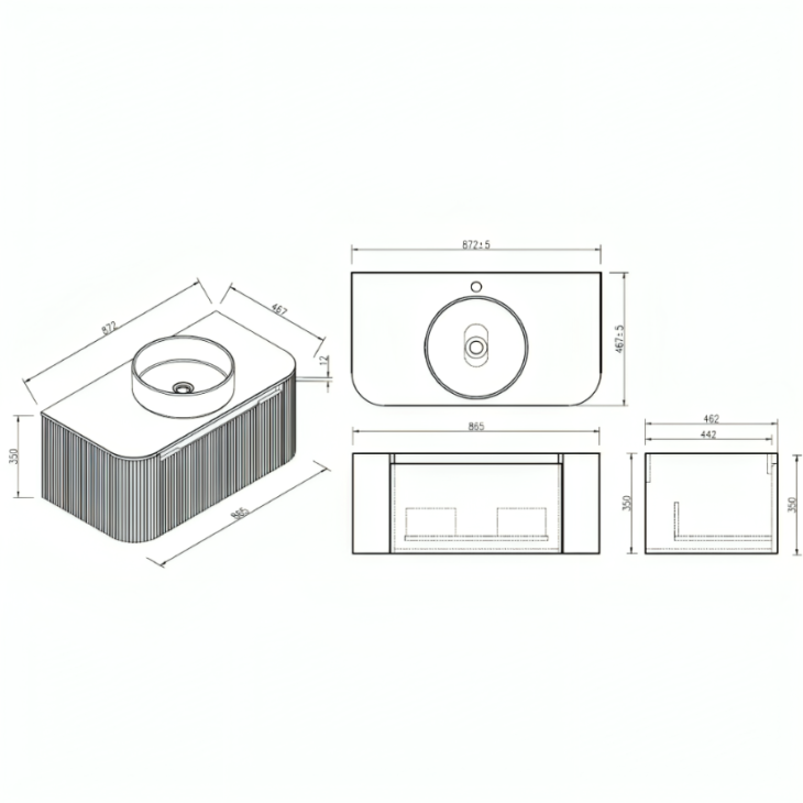 Fluted 870mm Wall Hung Vanity Unit & Counter Top - Sage Green - Image 4