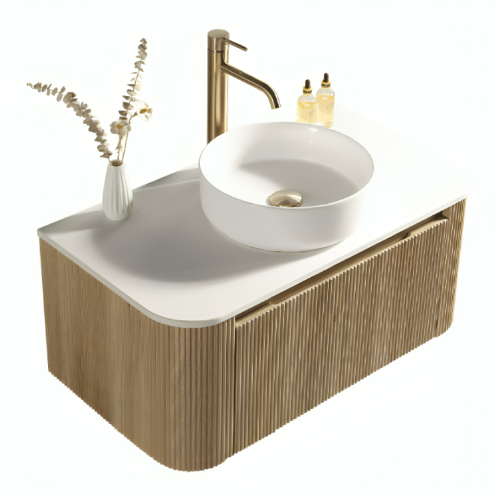 Fluted 870mm Wall Hung Vanity Unit & Counter Top – Country Oak