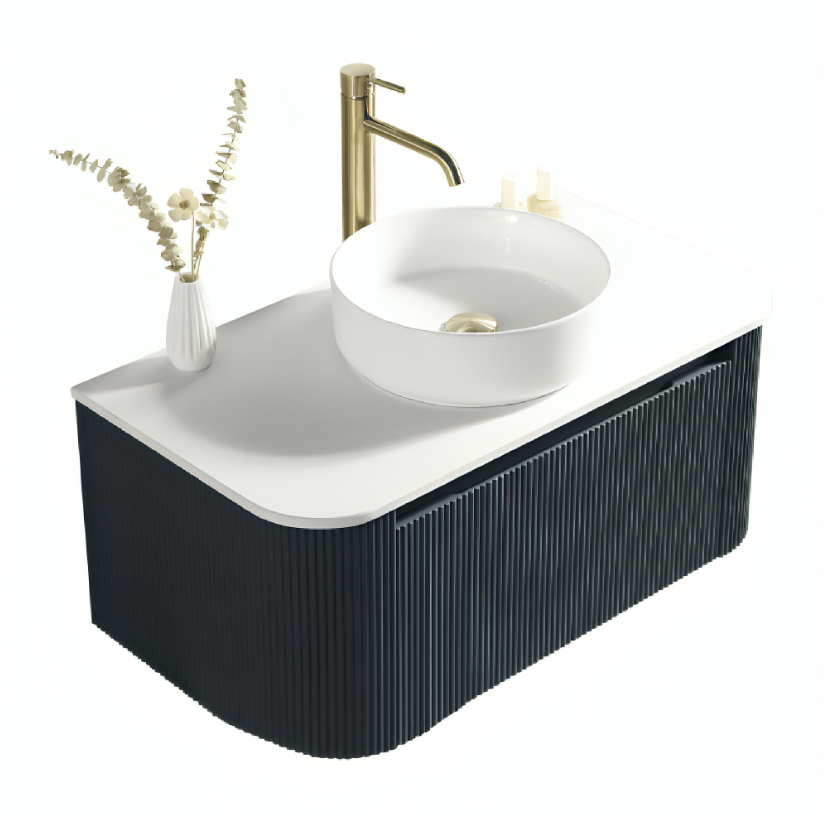 Fluted 870mm Wall Hung Vanity Unit & Counter Top – Midnight Shadow