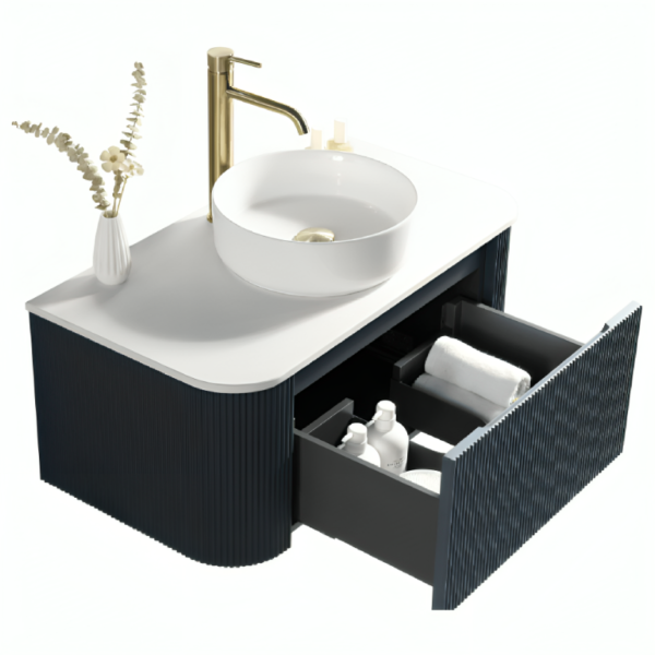 Fluted 870mm Wall Hung Vanity Unit & Counter Top – Midnight Shadow - Image 3