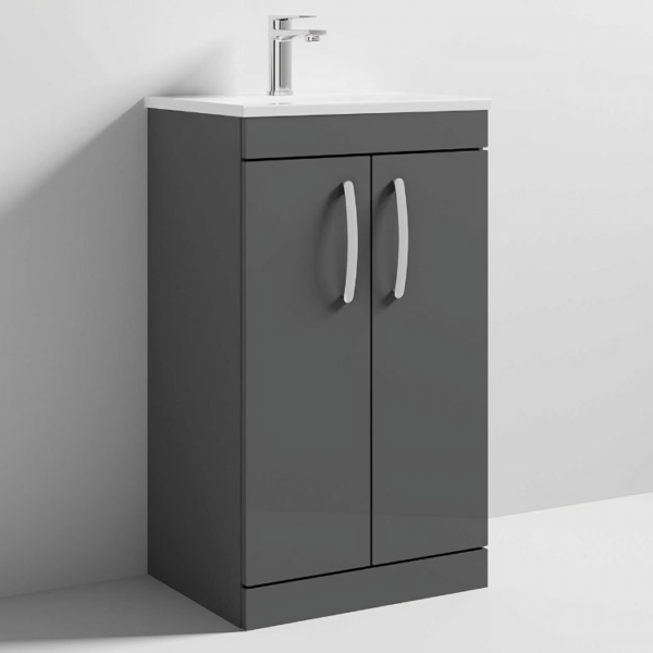 Nuie Athena Floor Standing Vanity Unit 500mm Wide - Gloss Grey - Image 2