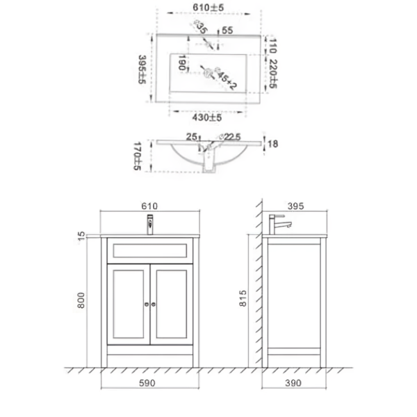 Traditional 600mm Vanity Unit & Basin – Shadow Grey - Image 3