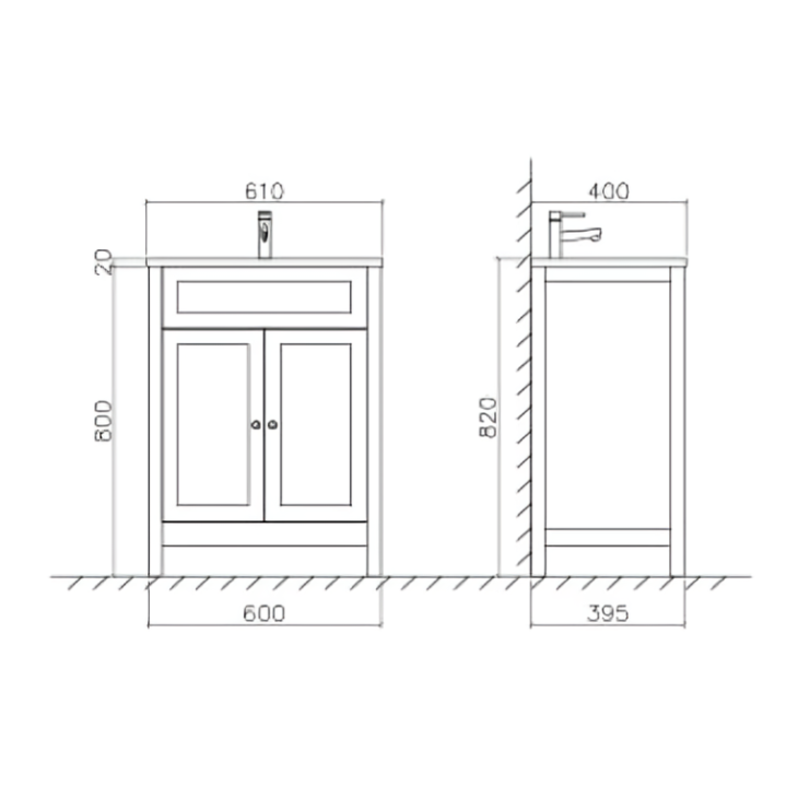Traditional 800mm Vanity Unit & Basin – Shadow Grey - Image 2