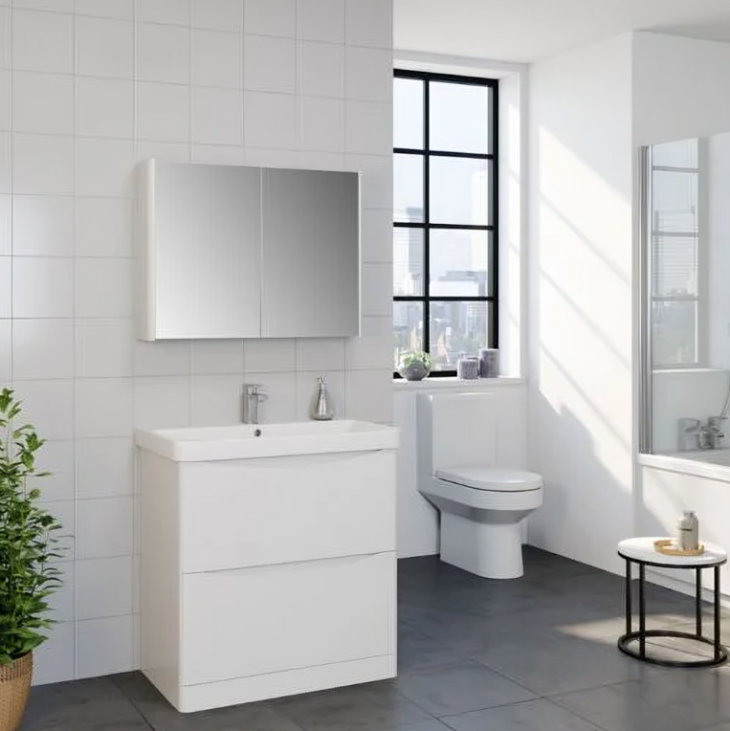 Arc Floor Standing 2 Drawer Vanity Unit with Basin 600mm Wide - Gloss White - Image 2