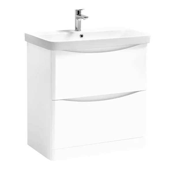 Arc Floor Standing 2 Drawer Vanity Unit with Basin 800mm Wide - Gloss White