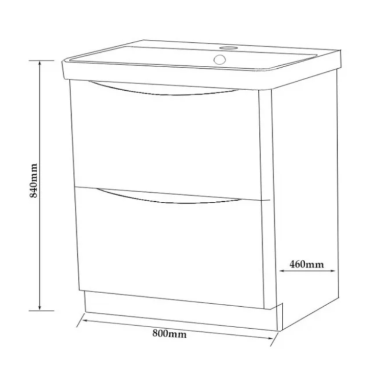 Arc Floor Standing 2 Drawer Vanity Unit with Basin 800mm Wide - Gloss White - Image 3