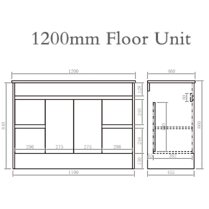 Waterproof 1200mm Vanity Unit With Draws & Basin – Light Grey - Image 5