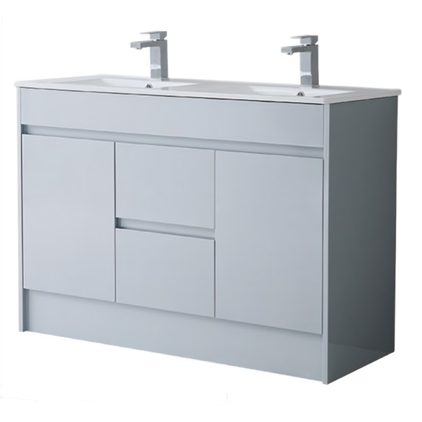 Waterproof 1200mm Vanity Unit With Draws & Double Basin – Light Grey - Image 3