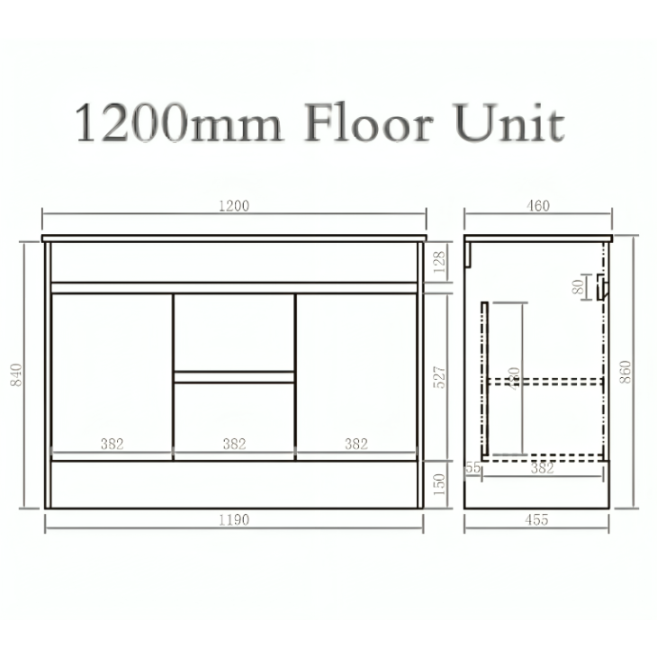 Waterproof 1200mm Vanity Unit With Draws & Double Basin – Light Grey - Image 4