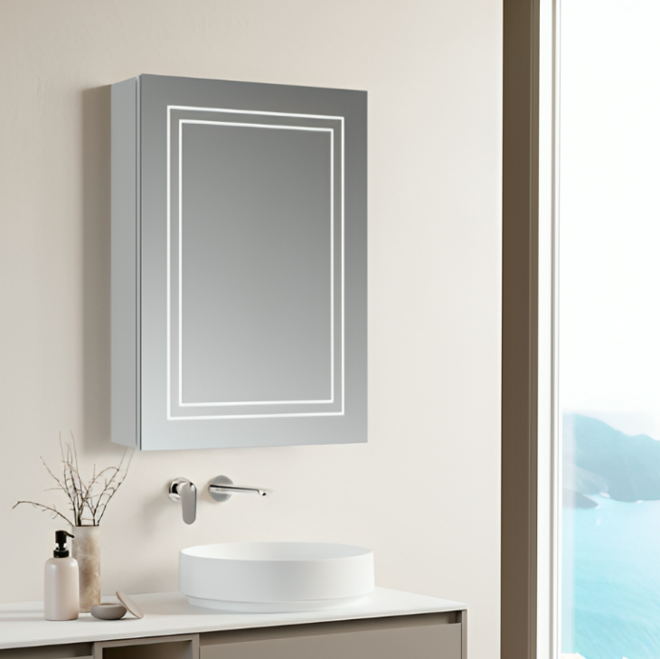 Kaji 500mm 1 Door Front-Lit LED Demister Mirror Cabinet - Image 3