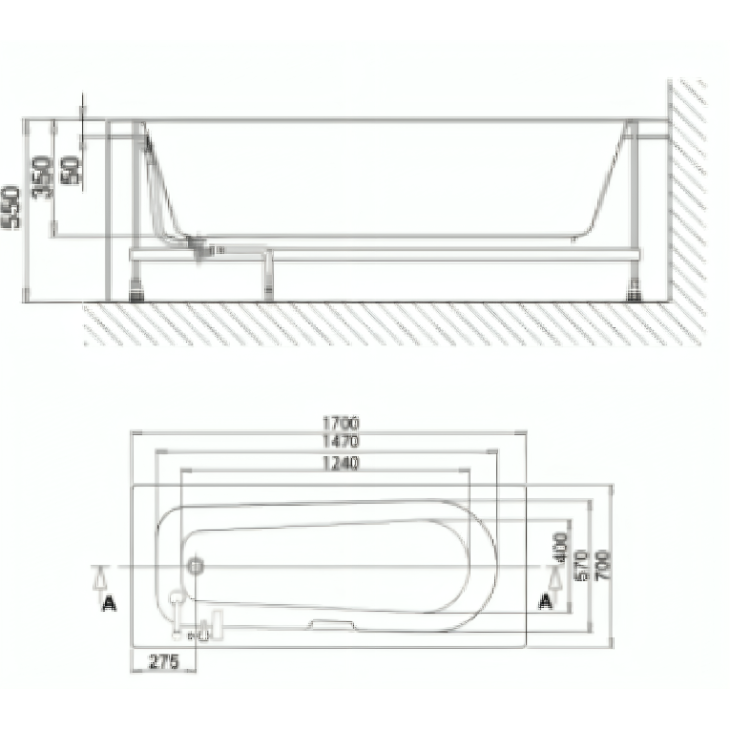 1700mm x 700mm Sanica Granada Square Single Ended Bath - Image 3