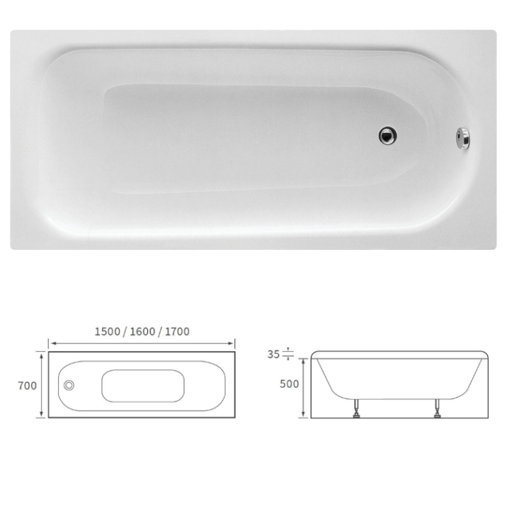 Single Ended Bath With 2 Tap Hole Steel - Various Sizes - Image 2