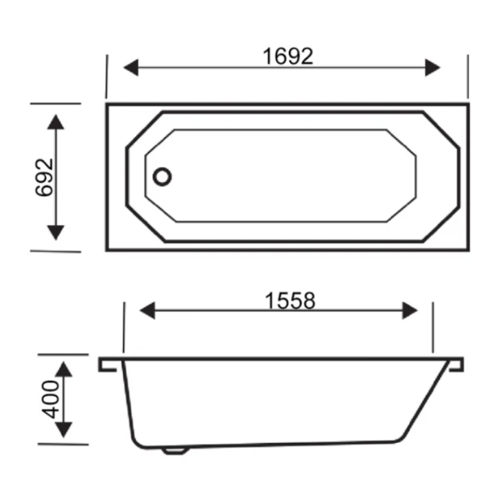 Kartell Astlea Rectangular Acrylic Bath 1700mm x 700mm Single Ended - Image 3