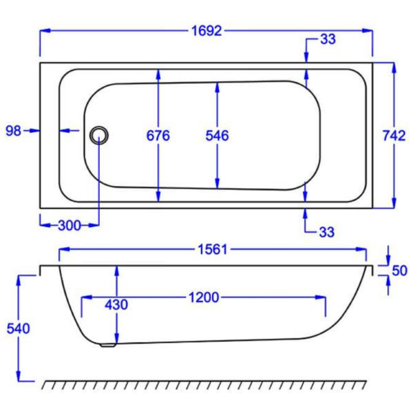 Kartell Refine Rectangular Bath 1700mm x 750mm Single Ended - Image 2