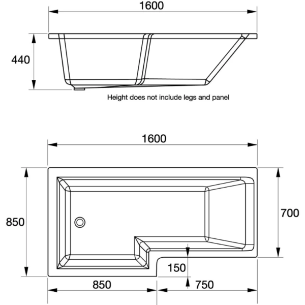 Titan L-Shape Shower Bath with Krittle Black Bath Screen – Left/Right-Handed – 1500mm to 1800mm - Image 9