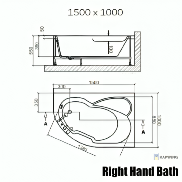Sanica Sabin Corner Bath 1500mm x 1000mm - Left or Right Hand with Panel - Image 6