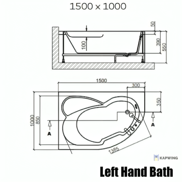 Sanica Sabin Corner Bath 1500mm x 1000mm - Left or Right Hand with Panel - Image 7