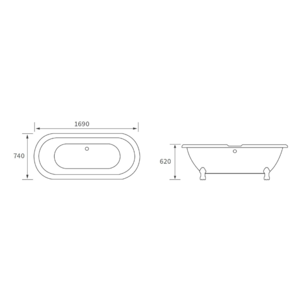 AquaValore Winstanley Black Traditional Freestanding Bath 1690 x 740 x 620mm W/Feet – 2TH - Image 2