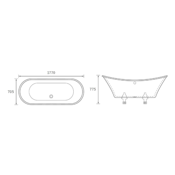 AquaVolere Harbour Freestanding 0TH Bath With Feet 1760MM X 710MM - Image 5