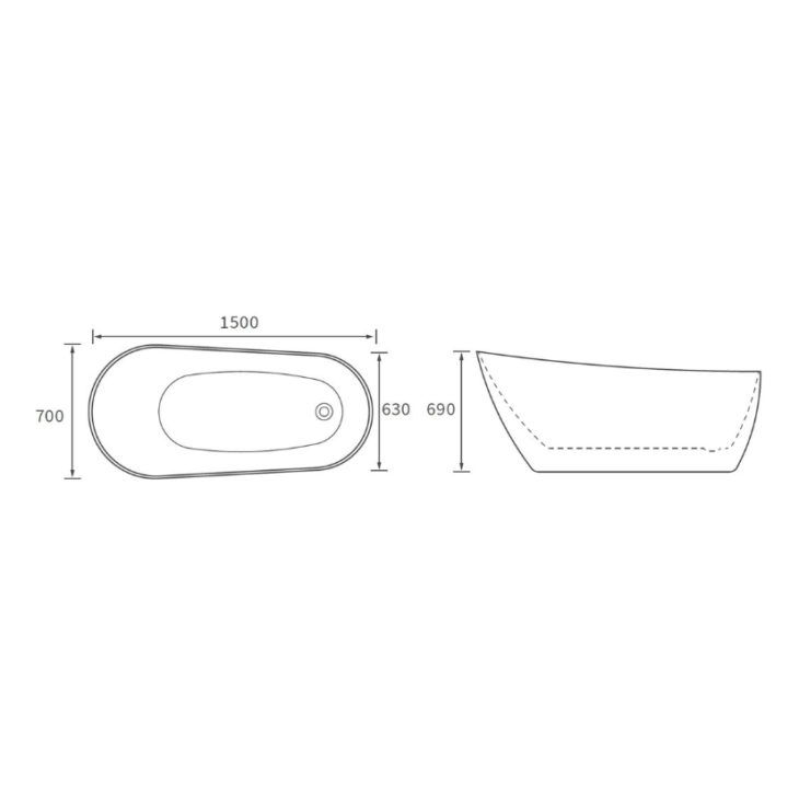 AquaVolere Freestanding White Slipper Bath 1500MM x 750MM - Image 3