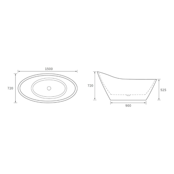 AquaVolere Freestanding White Bath 1500MM X 720MM - Image 4