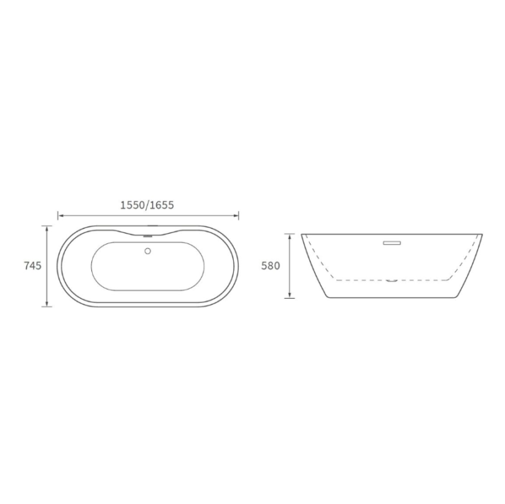 AquaVolere Black Freestanding Modern Bath 1655MM X 745MM - Image 3
