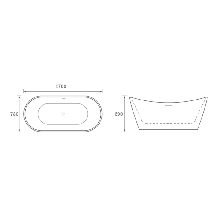 AquaVolere Grey Freestanding Modern Bath 1700MM X 780MM - Image 3