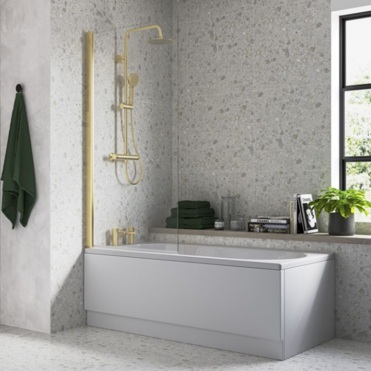 AquaVolere Square Bath Screen - Brushed Brass