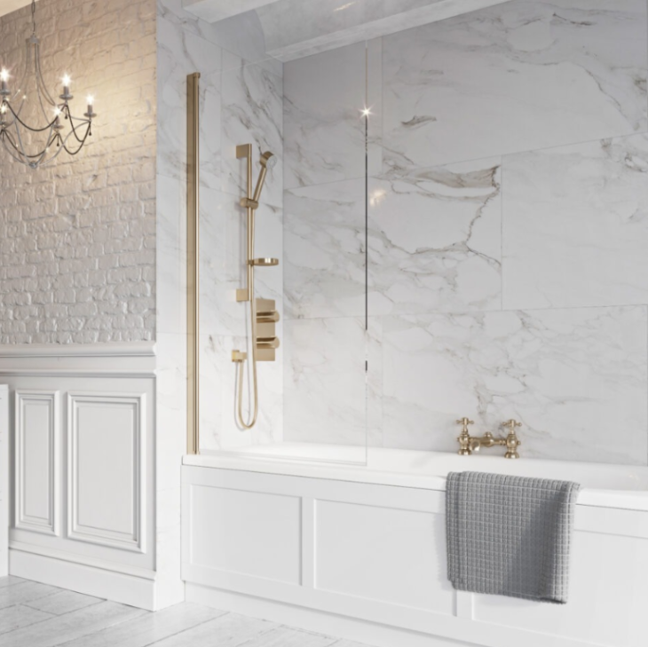 Single Panel Bath Screen Brushed Brass 1500 x 800mm