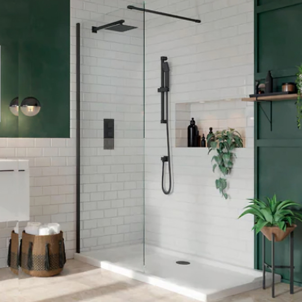 Matt Black Wetroom Screen & Support Arm 2000mm High - Image 2