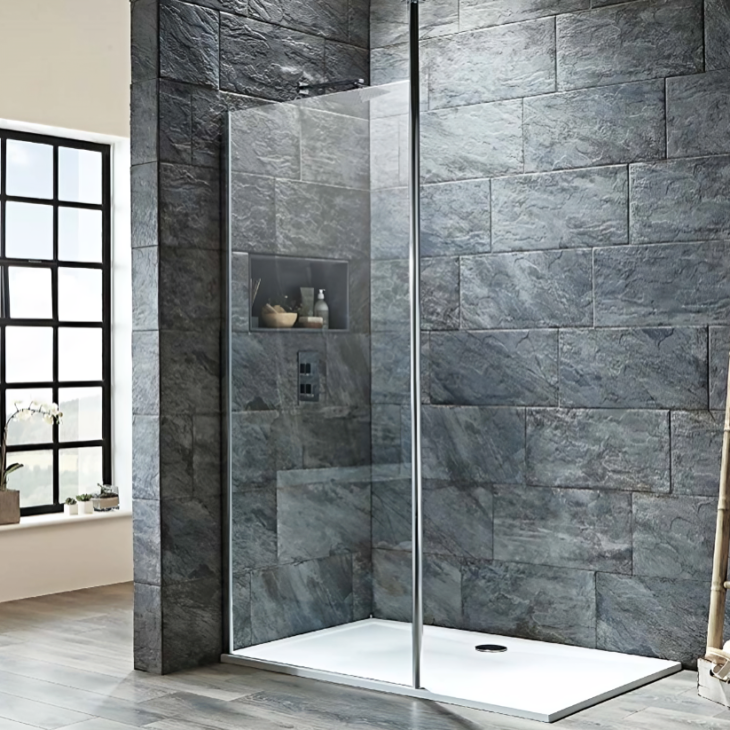 Chrome Wetroom Glass Screen & Vertical Ceiling Post - 700mm x 2000mm