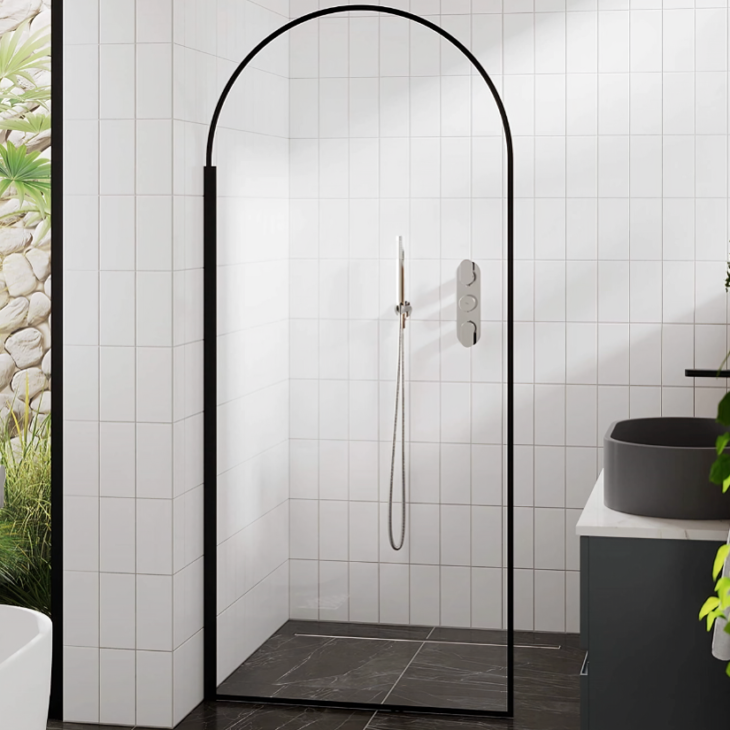 Matt Black Arched 8mm Walk In Shower Panel 800mm & 900mm - Image 2