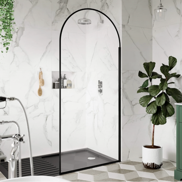 Matt Black Arched 8mm Walk In Shower Panel 800mm & 900mm - 800mm Width
