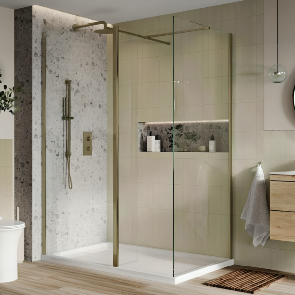 Brushed Brass 8mm Wetroom Screen With Flipper Panel - 900mm & Flipper Panel