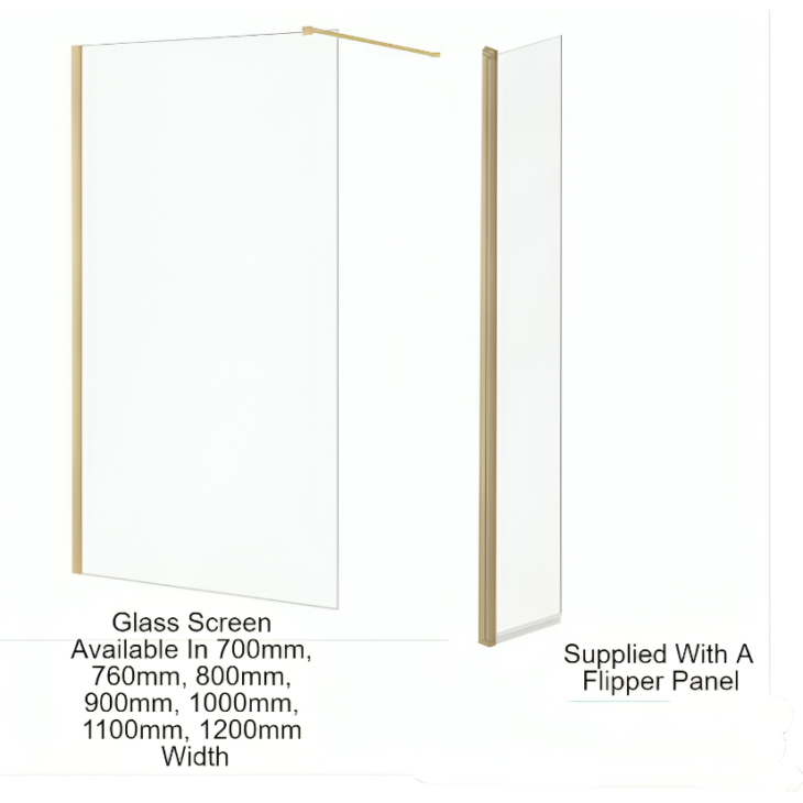 Brushed Brass 8mm Wetroom Screen With Flipper Panel - Image 3