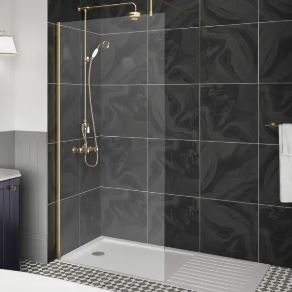 Nuie Brushed Brass Wetroom Screen & Support Arm - Image 2