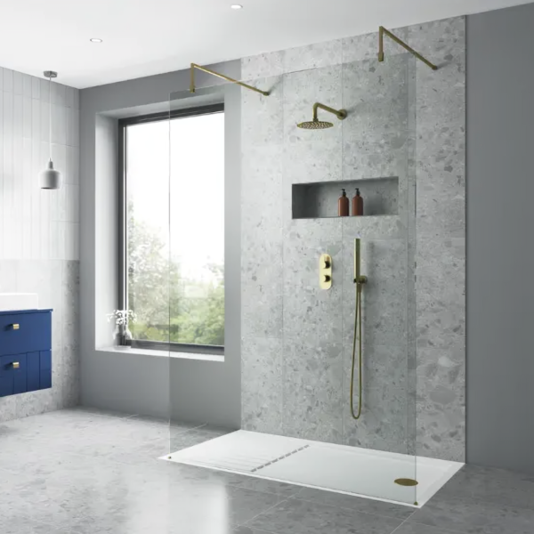 Nuie Brushed Brass Wetroom Screen & Support Arm - Image 3